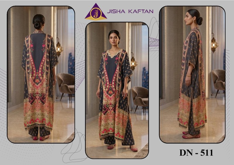 Kaftan Co Ord Set With Necklace Vol 2 By Jisha Poly Feather Silk Kaftan